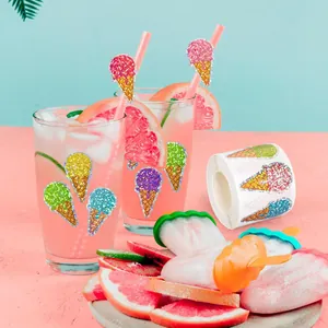 Laser glitter ice cream cone stickers for decorative gift packaging and envelope sealing