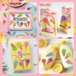 Glitter ice cream cone stickers used on various gift boxes and summer home decorations