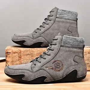 Botines Martin para hombre estilo británico gris con cuello de calcetín y diseño retro casual