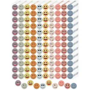 Close-up of cute multicolor smiley face stickers with various cartoon expressions