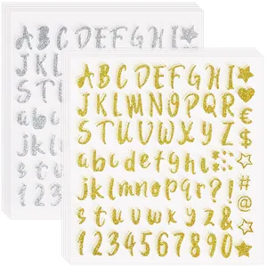 Pegatinas de letras y números con purpurina dorada y plateada para manualidades
