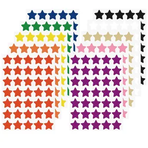 A variety of colorful star-shaped reward stickers for kids in ten vibrant colors.