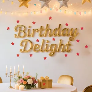 Red glitter pentagram stickers used for festive birthday party wall and gift decoration.