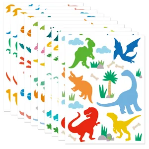 Vibrant set of cartoon dinosaur wall stickers for nursery and children's room decoration.