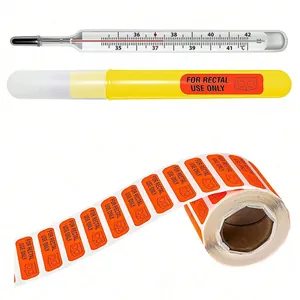 Roll of 500 waterproof orange stickers with 'For Rectal Use Only' text for medical thermometers