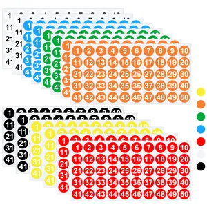 Pegatinas de números redondos de colores impermeables 1-50 para inventario y tallas