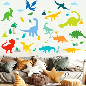 Colorful cartoon dinosaur wall decals for nursery and children's room wall decor.