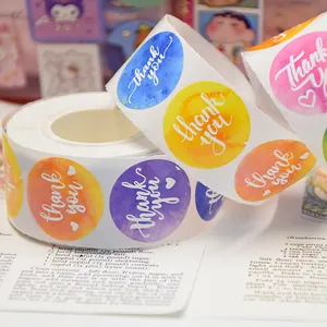 Rollo de pegatinas de acuarela 'Thank You' con vibrantes diseños de salpicaduras de tinta