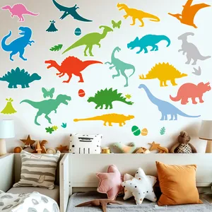 Colorful cartoon dinosaur silhouettes wall stickers for kids bedroom decoration.