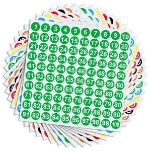 Etiquetas adhesivas redondas de colores numeradas del 1 al 100 para organizar tallas.