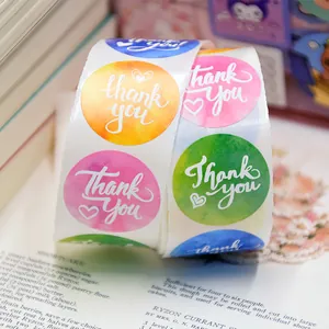 Rollo de Pegatinas de Agradecimiento en Acuarela Etiquetas Autoadhesivas Circulares para Decoración de Empaque de Regalo