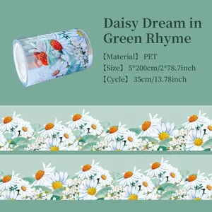 Detailed view of Daisy Dream PET tape with vintage floral pattern for journaling