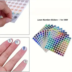 Detailansicht runder holografischer Laser-Nummernaufkleber von 1 bis 1000 zur Beschriftung.