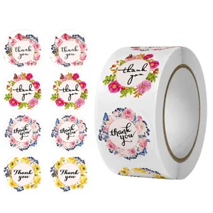 Rollo de pegatinas de agradecimiento con coronas de flores para empaque de regalos