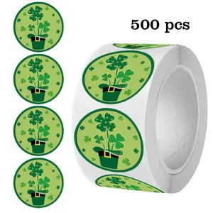 Adesivi Sigillanti Tondi di San Patrizio con Trifoglio e Cappello da Leprechaun Etichette Decorative per Scatole Regalo Forniture per Feste