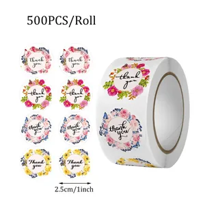 Rollo de 500 pegatinas florales de agradecimiento, 2,5 cm para sellar regalos y DIY.