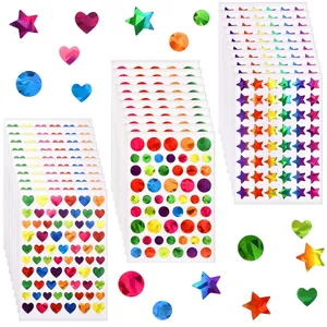 Detail of holographic star heart and circle reward sticker sheets for teachers