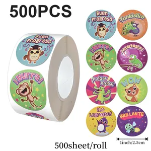 Spanish Animal Reward Stickers Roll Decorative Incentive Label For Teachers Classroom Kids School Supplies Round Stickers