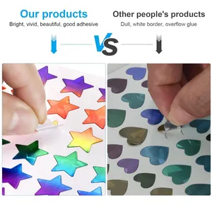 Side-by-side comparison of bright holographic star stickers versus dull heart stickers
