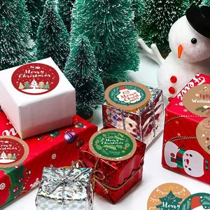 Vista detallada de pegatinas redondas de 2,5 cm de Feliz Navidad con varios motivos