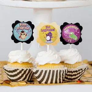 Set of colorful children's reward stickers used as decorative party cupcake toppers