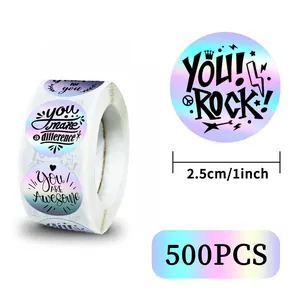 Pegatinas motivacionales holográficas, rollo redondo de 1 pulgada con 500 etiquetas.