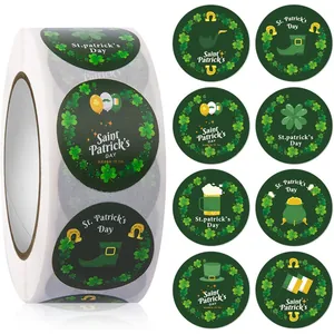 St Patricks Day Shamrock Clover Round Adhesive Stickers Labels For Gift Envelope Sealing Green Festival Party Decor