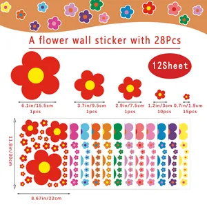 Set of 28 colorful flower wall stickers, includes 12 sheets for vibrant school wall decoration