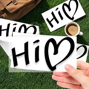 Feuille d'Autocollants en PVC Transparent Avec Lettre Hi et Design de Cœur Doodle Étanche Décoratif Étiquette DIY pour Bouteille