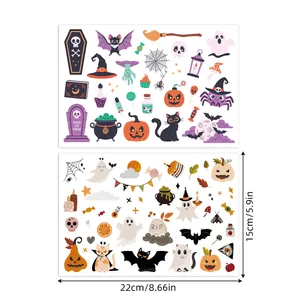 Detaillierte Ansicht der Halloween-Cartoon-Aufkleberbögen mit Abmessungen 22x15 cm