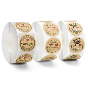 Etichette Adesive Rotonde in Carta Kraft Thank You Cuore Floreale per Piccole Imprese Confezioni da Forno Decorazione Regalo Fatta a Mano