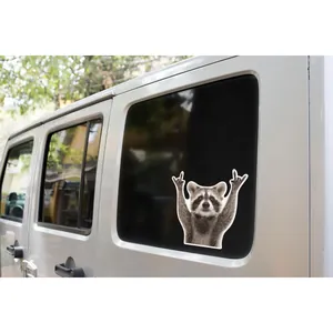 Autocollant de voiture drôle de raton laveur, geste rock, décalcomanie en vinyle pour fenêtre