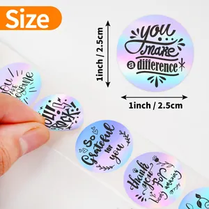 Vista de detalle de pegatinas motivadoras holográficas de 2,5 cm