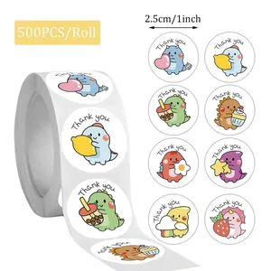 8 cute dinosaur Thank You stickers roll 500pcs 1 inch round labels for small business reward