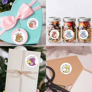 Cute cartoon animal thank you stickers on gift boxes and glass jars for packaging