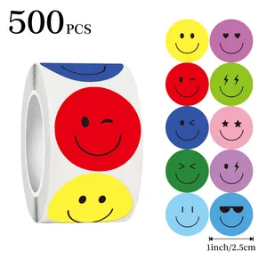 Roll of 500 colorful smiley face stickers, 1-inch size for rewards and decoration