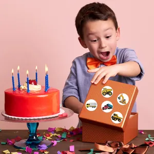 Decorative construction vehicle stickers for kids' gift boxes and birthday party favors