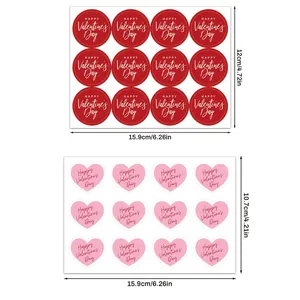 Pegatinas de sellado de San Valentín con dimensiones específicas para círculos y corazones
