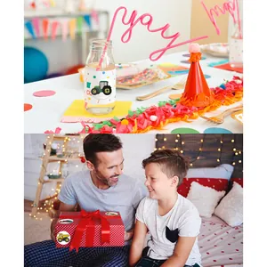 Children's construction vehicle stickers used for party drinks and gift wrapping