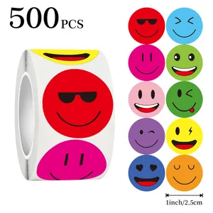 Detail view of 500pcs colorful smiley face reward stickers with 1-inch diameter.