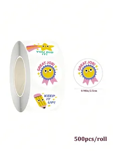 Rouleau de 500 autocollants de récompense de dessin animé pour élèves, 2,5 cm