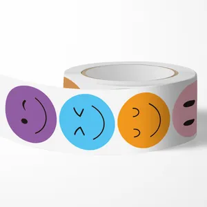 Roll of 500 colorful smiley face stickers with different cute cartoon expressions