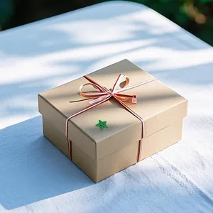 Small green star reward sticker with cute winking face used on a gift box decoration