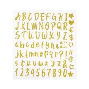 Set completo de pegatinas de letras y números con purpurina dorada para manualidades