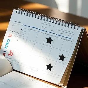 Close-up of black star reward stickers applied to a spiral habit tracker chart