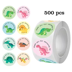 Cartoon Dinosaur Thank You Stickers Round Sealing Labels For Gift Packaging Decorative Adhesive Tags For Envelopes Greeting Cards