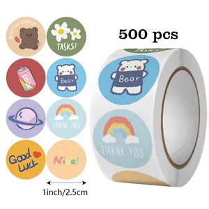 Lindas Pegatinas Decorativas Redondas de Oso de Dibujos Animados Arco Iris Gracias para Bricolaje Repostería Sellado Caja de Regalo Etiquetas