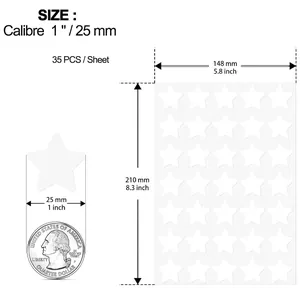 Detail showing 1-inch star sticker size with 35 pieces per sheet specifications
