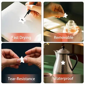 Detail view of star-shaped stickers showing waterproof and tear-resistant features.
