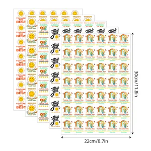 Detail of multi-style daisy thank you sticker sheets sized 30x22cm for business